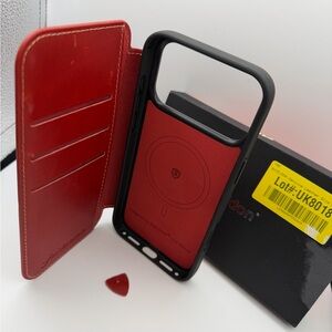 Shieldon Red Genuine Leather iPhone 17 Pro Max Wallet Case. New.